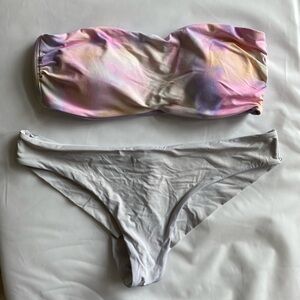 H&M Pastel Tie-Dye Bandeau Bikini Set in Pink, Purple, Yellow